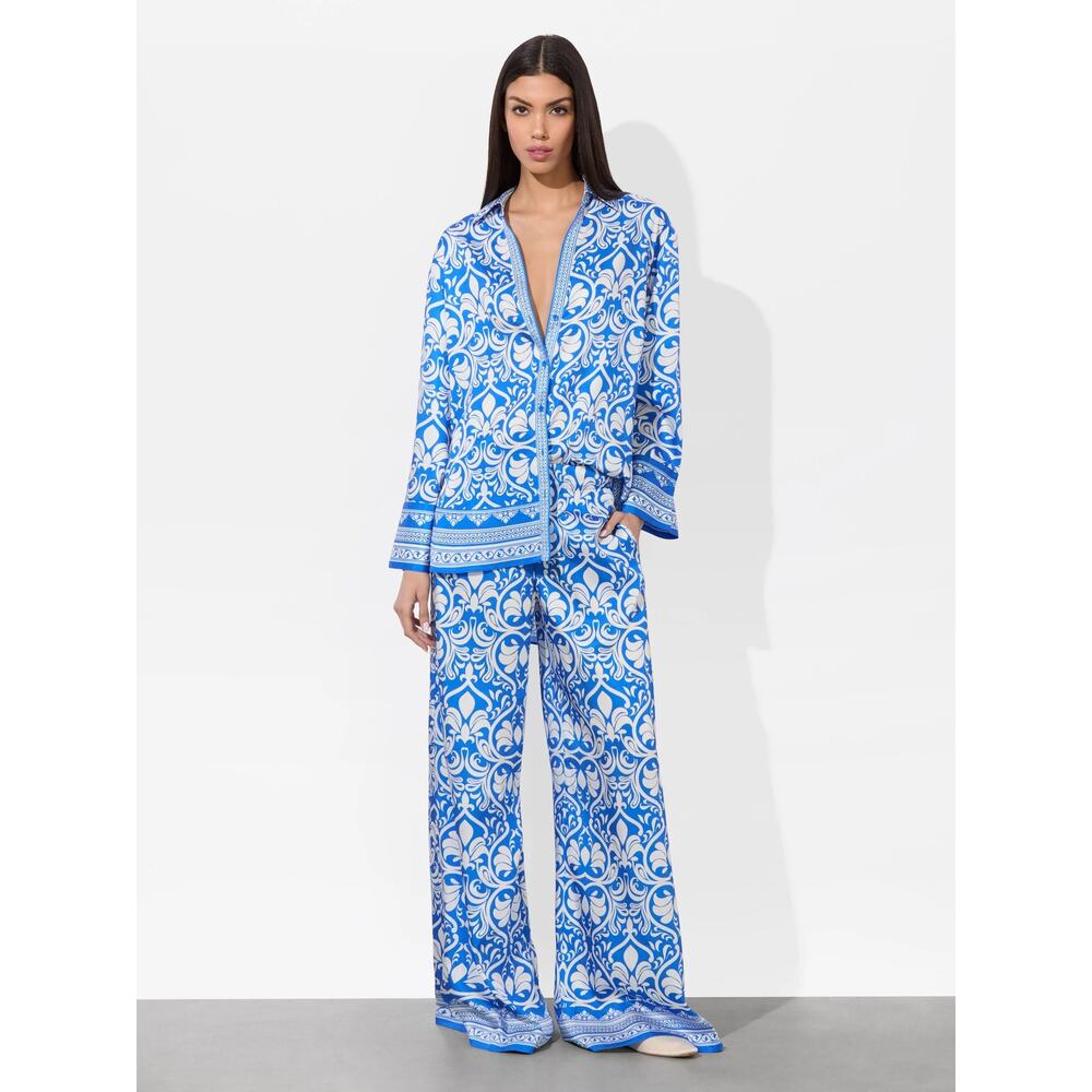 ALICE + OLIVIA Kiva Oversized Pajama Button-Up Shirt Size Small - Picture 6 of 14